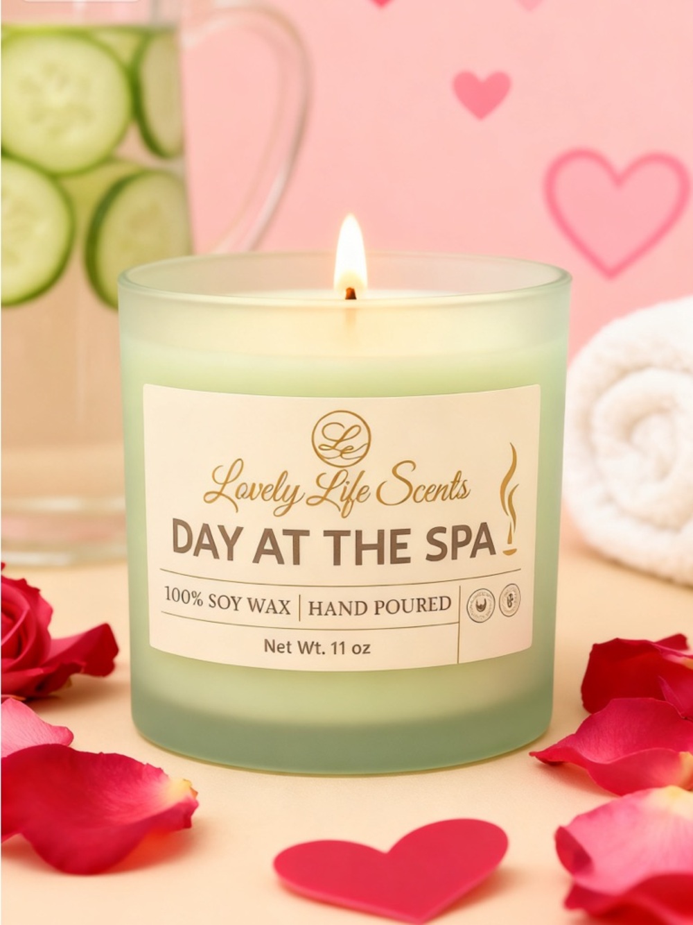 "Day at the Spa" 11 oz Premium Soy Wax Candle, a Cucumber Water & Melon Scent - Picture 7 of 7